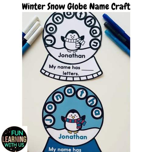 Winter Snow Globe Name Crafts First Day back from Winter Break Activity