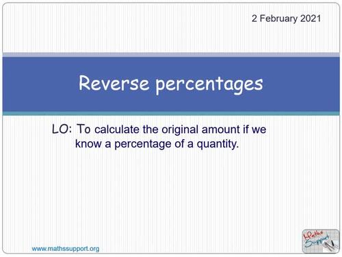 Reverse percentages by Maths Support Centre | TPT