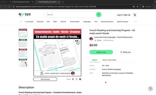 French Reading and Listening Program – Comprehensive Bundle (10 Themes)