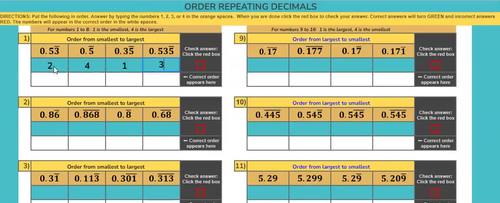Order Repeating Decimals Digital Google Sheetsᵀᴹ and Print Activity