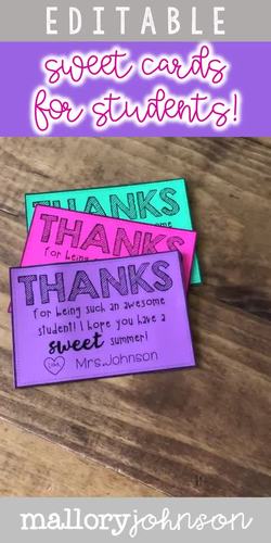 Editable End of the Year Cards from teachers to students by Mallory Johnson