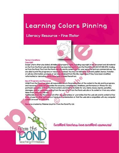 Learning Colors Pokey Pin Pages by From the Pond | TpT