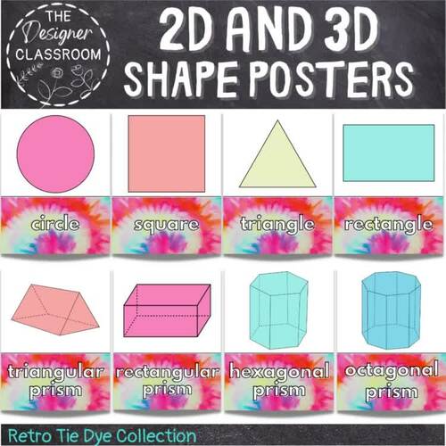 2D and 3D Shape Posters | Retro Tie Dye Classroom Decor | TPT