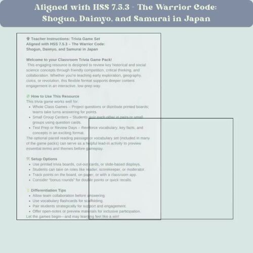 HSS 7.5.3 Trivia Game - The Warrior Code: Shogun, Daimyo, and Samurai ...