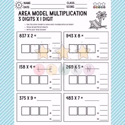 Master Area Model Multiplication: 3-digit by 1-digit Worksheets & Answers