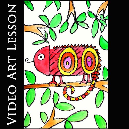 Preview of 100th DAY OF SCHOOL Activity & Art Lesson | CHAMELEON Drawing & Painting Project