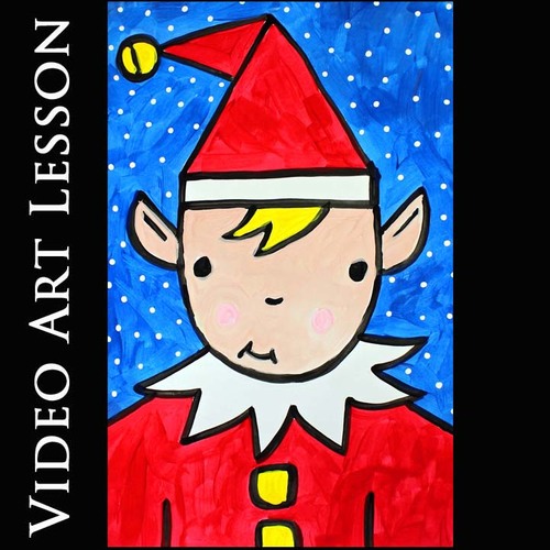 Preview of CHRISTMAS ELF Video Art Project | EASY WINTER Directed Drawing & Painting Lesson