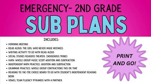 Emergency Sub Plans for 2nd Grade – Full Day, Print & Go (No prep!)
