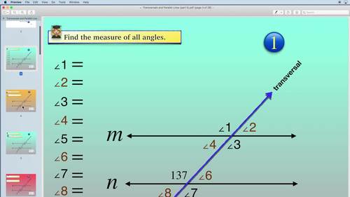 Transversals and Parallel Lines Assignment