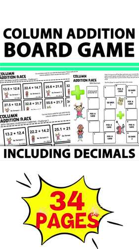 Column Addition Subtraction with Decimals and Multiplication Math Game ...