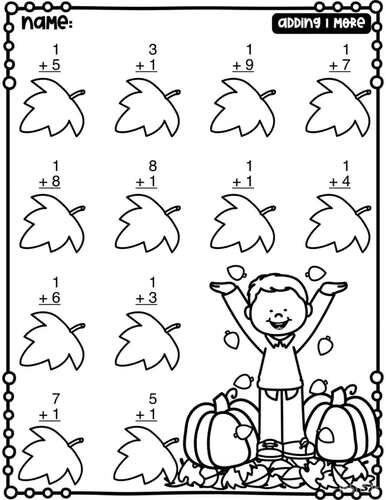 1st Grade No Prep Printable Worksheets for Addition within 10–Autumn Theme