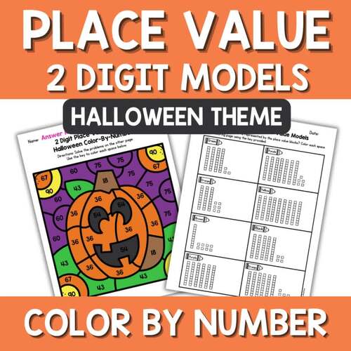 Halloween Place Value 2 Digit Numbers Base 10 Blocks Models Color by ...