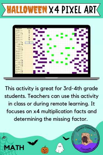 Halloween x4 Multiplication Pixel Art Math Activity - Basic Math Fact Fluency