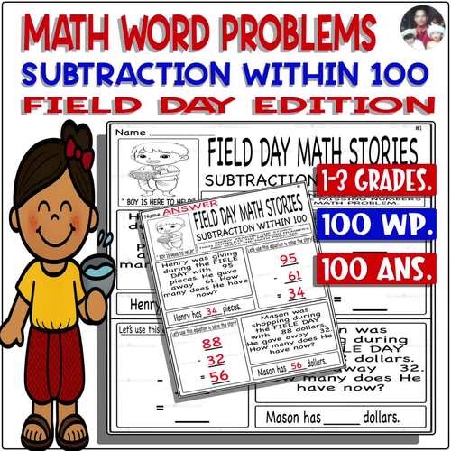 FIELD DAY Subtraction Word Problems Within 100 - Climb Set Step Top ...