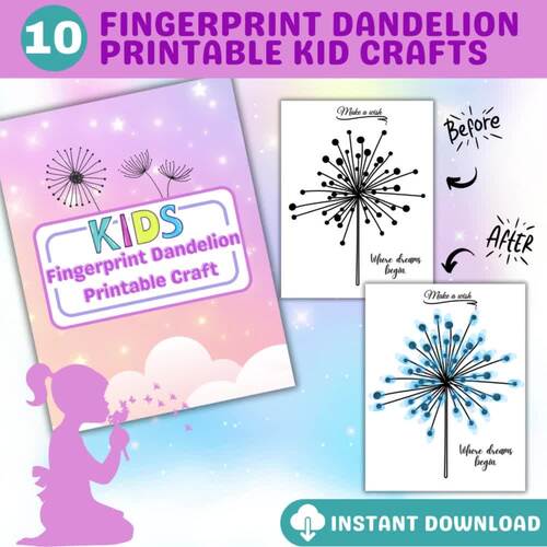 Fingerprint Dandelion Art Craft Bundle Fingerprint Art Keepsake DIY