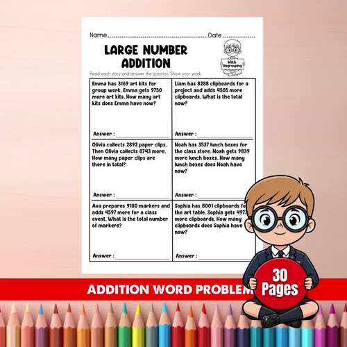 5th Grade Large Number Addition Word Problems Worksheets |  Back to School Math