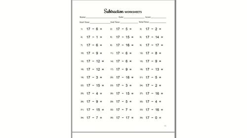 Subtraction Worksheets Printable PDF | 200 Pages | Math Facts Practice