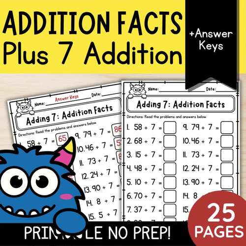 Adding 7 Addition Facts Plus 7 Double Digit Math Practice | 1st and 2nd ...