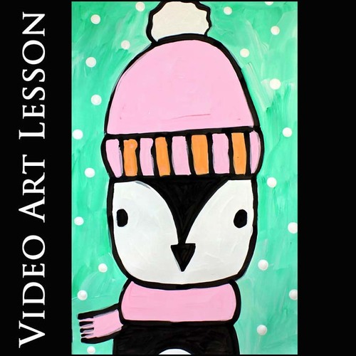 Preview of SNOWFLAKE PENGUIN Video Art Lesson | WINTER Directed Drawing & Painting Project