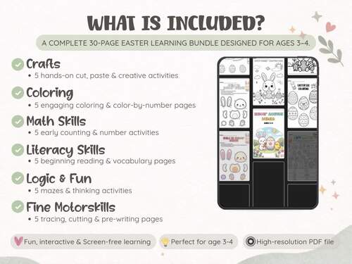 Preschool Easter Activity Bundle – Math, Literacy, Crafts (Ages 3-4 ...