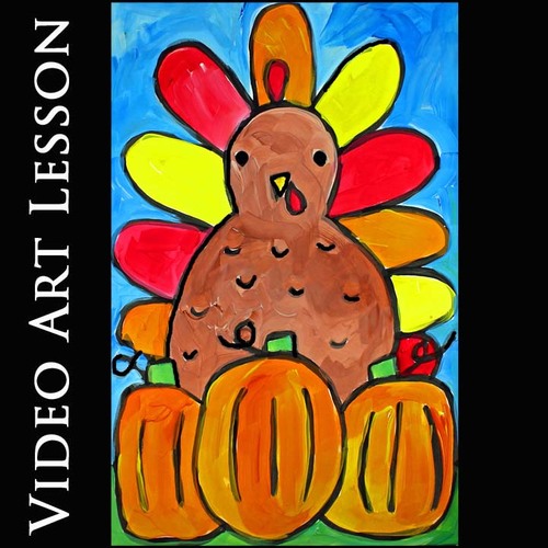 Preview of TURKEY & PUMPKINS Art Lesson | THANKSGIVING Directed Drawing & Painting Lesson