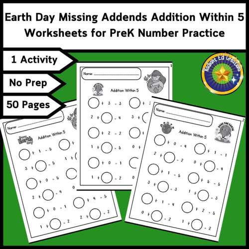 Earth Day Addition Math 5 Fact Fluency Place Value Logic Puzzle Number ...