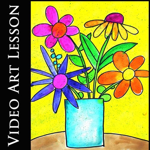 Preview of SPRING FLOWERS Art Lesson | MOTHER'S DAY Drawing & Painting Activity & Project