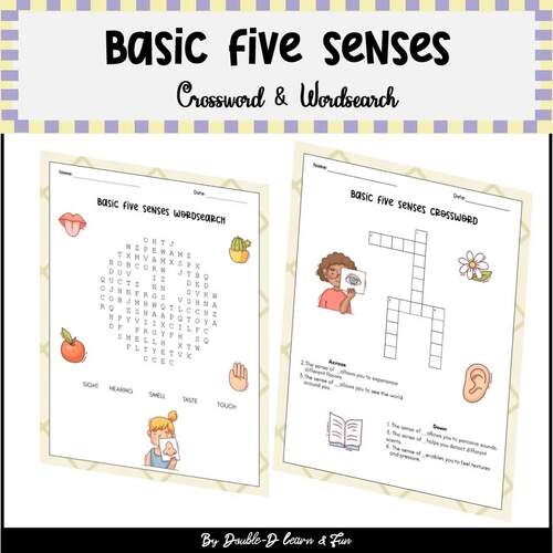 Basic Five Senses Crossword Wordsearch K 2 Vocabulary BackToSchool