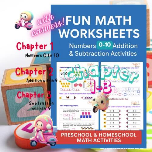 FunMath Worksheets, Numbers 0-10, Addition&Subtraction Activities, Printable PDF