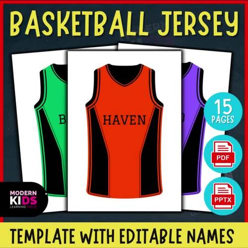 Basketball Jersey Template with CUSTOMIZABLE Names by ModernKids LearningPress