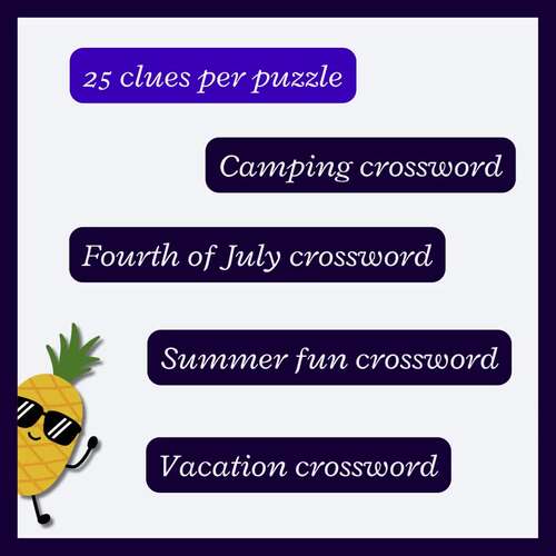 Bundle Summer vacation crossword puzzles (U S audience) Grade 4 