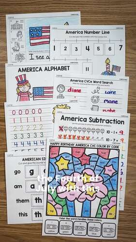 America 250, 4th of July, Math & ELA Activities, No Prep Kindergarten ...