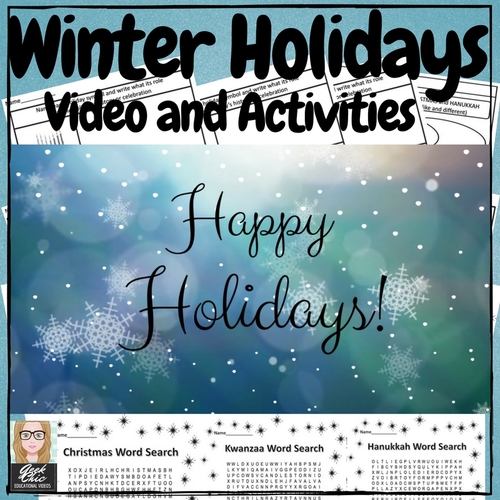 Preview of December Winter Holidays Video & Activities: Christmas, Hanukkah, Kwanzaa