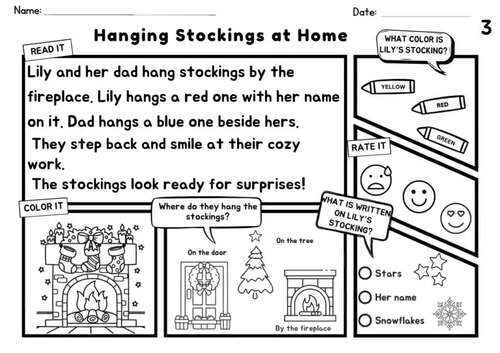December Reading Comprehension Passages for K & 1st Grade, Christmas ...