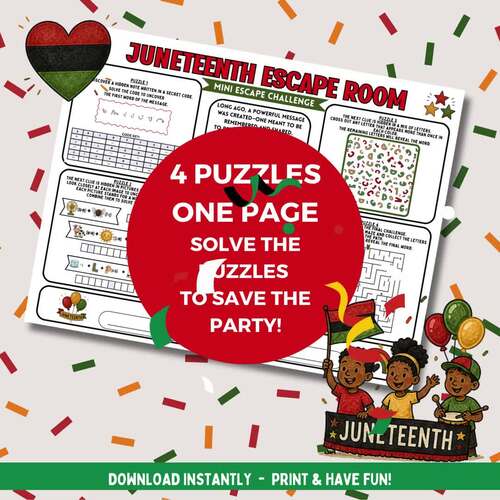 Juneteenth Mini Escape Room | Printable Puzzle Activity by PrimaryPals