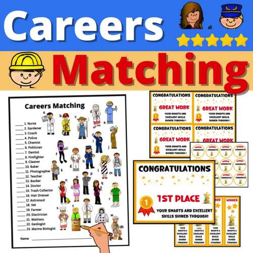 Careers Picture Matching Puzzle Activity with Bonus Awards by DadsDesigns