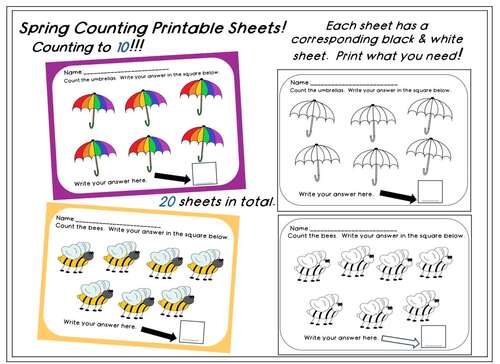 Counting Activity Printable Sheets Math Numbers Preschool Kindergarten