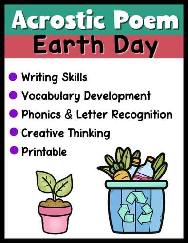 Earth Day Acrostic Poem Worksheets|Writing Activity|Kindergarten 1st ...