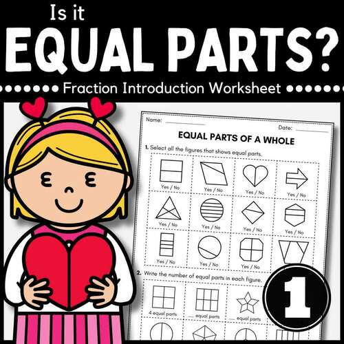 Equal and Unequal parts Practice Fractions Math Worksheets 1st 2nd