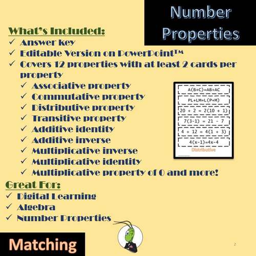 Number Properties Matching Activity for Algebra by Grasshopper Mathematics
