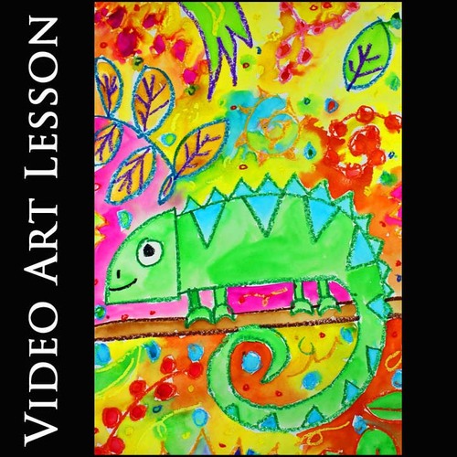 Preview of CHAMELEON Drawing & Painting Art Lesson | EASY Jungle Theme Art Project