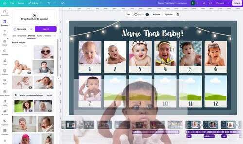 Baby Pics, Name That Baby Game: Rustic Editable Slideshow for Graduation, BTS