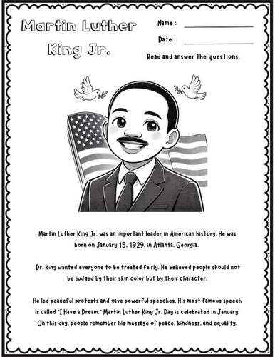 Martin Luther King Jr. | MLK Day Reading comprehension for primary grade