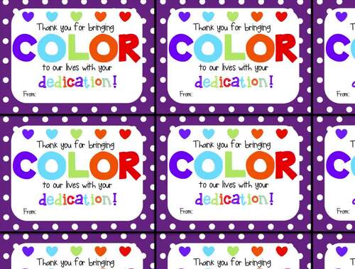 Colorful Teacher (Staff) Appreciation Treat Tag for Skittles, M&M's, Pens