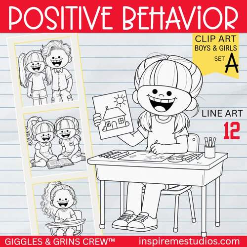 Positive Expected Behavior Kids Clipart Line Art — Classroom Management ...