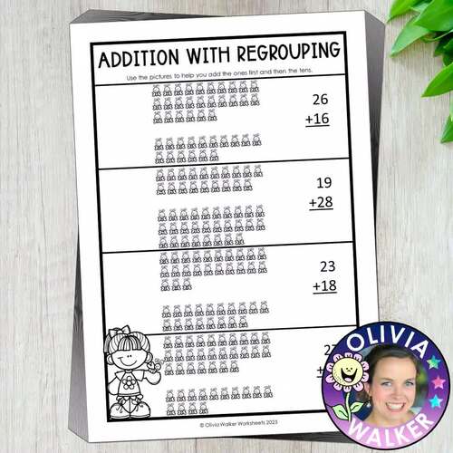 Double Digit Addition - With Regrouping (Two Digit Adding) Printables Worksheets