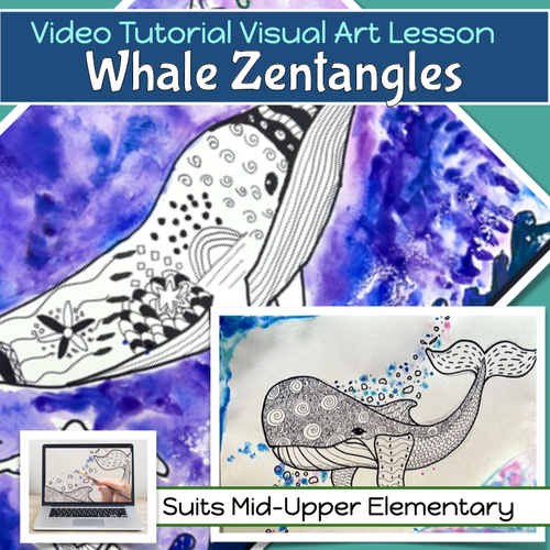 Preview of Earth Day WHALE PATTERNS Art Project with VIDEO GUIDE lesson 4th - 7th grade