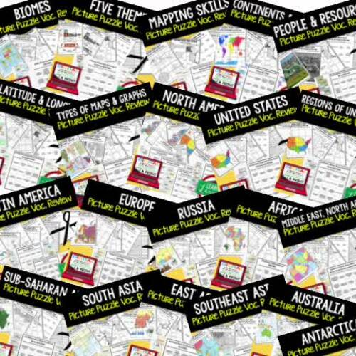 Mapping Skills Activity Picture Puzzle, Test Prep, Unit Review, Study Guide