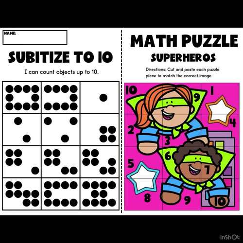 Subitizing Numbers to 10 No Prep Cut and Paste Math Activities | TPT