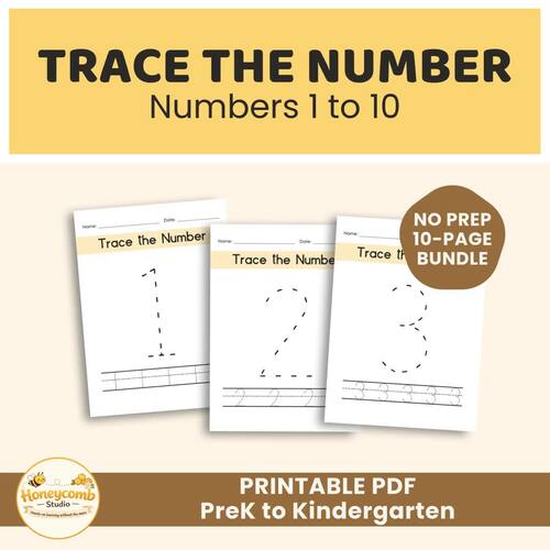 Trace the Number 1 to 10 Worksheets | Number Tracing Practice PreK to K